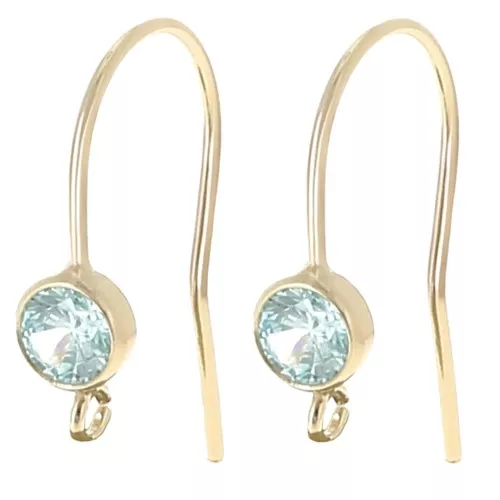 Ganci per orecchie con zirconi da 16 mm - Gold filled Aquamarine x2