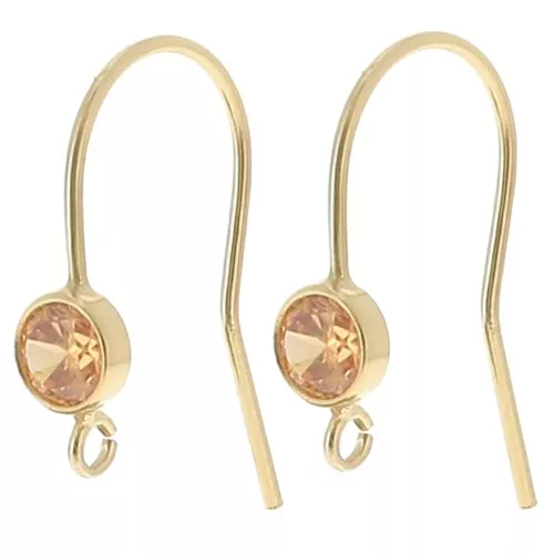 Ganci per orecchie 16 mm Ossido di zirconio - Gold filled Champagne x2