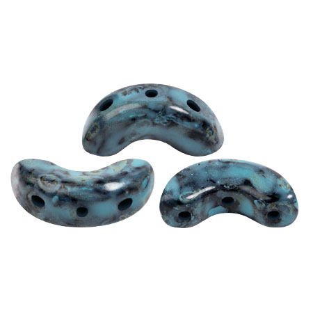 Perle di vetro Arcos® di Puca® 5x10 mm - Black Stony Blue Green x10g