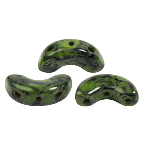 Perle di vetro Arcos® di Puca® 5x10 mm - Black Stony Green x10g