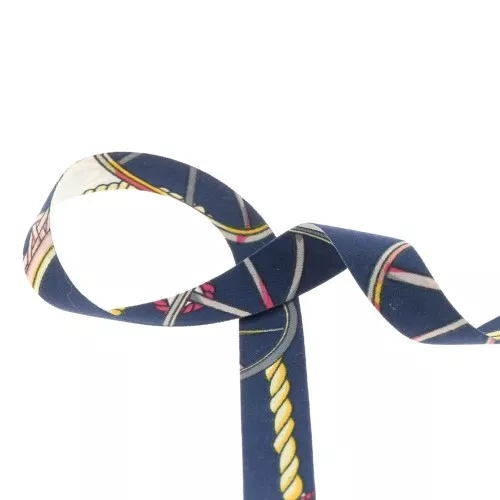 Nastro sciarpa in poliestere 15 mm - Blu navy - Rosa chiaro x1m