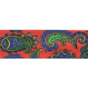 Sbieco in poliestere 20 mm - Motivo cashmere - Arancione scuro - Verde scuro x1m