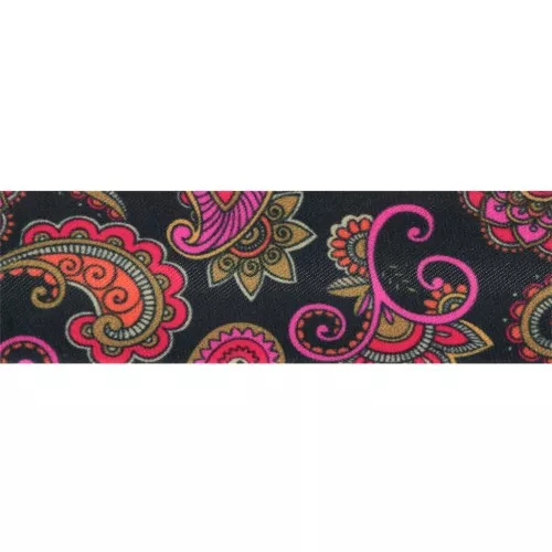 Sbieco in poliestere da 20 mm - Motivo cashmere - Nero - Rosa x1m