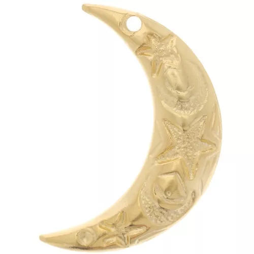 Ciondolo con stella e luna 25x16 mm - Dorato in oro fino x1