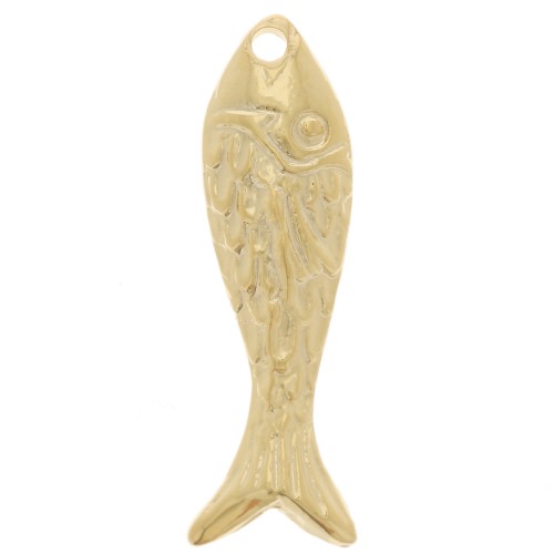 Ciondolo a forma di pesce 20x6 mm - Dorato in oro fino x1