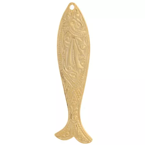 Pendente a forma di pesce arabescato - 43x10 mm - Dorato in oro fino x1