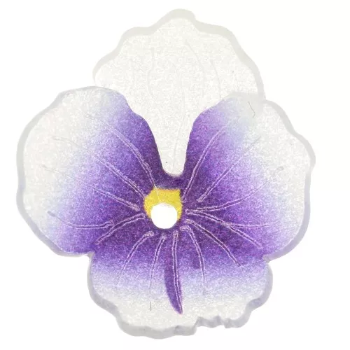 Perlina fiore in plastica viola 21x19 mm - Viola - Bianco x1