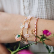 Perla semi forata bocciolo di rosa 14x15 mm - Rosa - Foglia verde x1