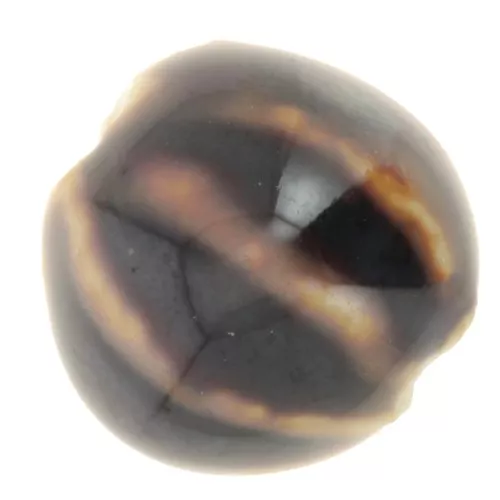 Perline tonde striate in ceramica 11 mm - Nero - Marrone marmorizzato x10