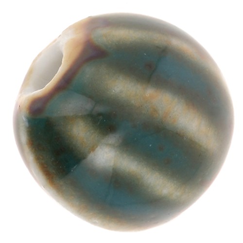 Perle tonde striate in ceramica 11 mm - Blu Verde - Beige marmorizzato x10
