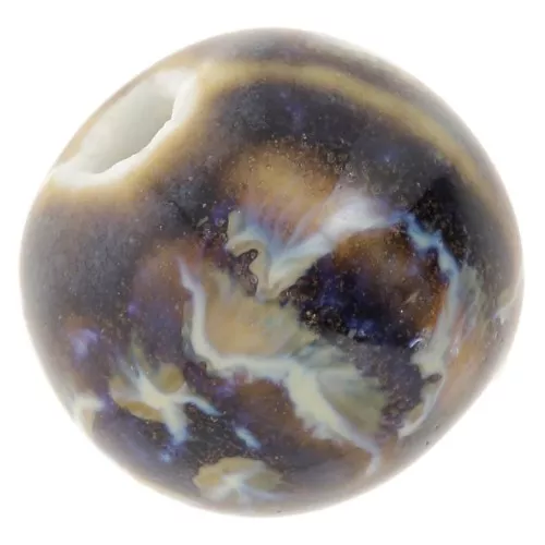 Perline tonde striate in ceramica 11 mm - Marrone - Blu - Beige marmorizzato x10