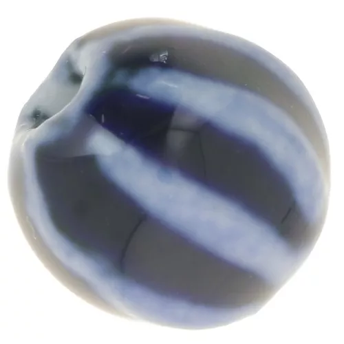Perline tonde striate in ceramica 11 mm - Blu navy - Blu marmorizzato x10