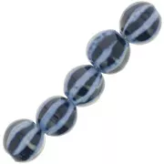 Perline tonde striate in ceramica 11 mm - Blu navy - Blu marmorizzato x10