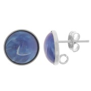 Orecchini rotondi cabochon 12 mm - anello aperto - placcatura in argento x2