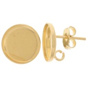 Orecchini perno rotondi cabochon 12 mm - anello aperto - Dorato con oro fino x2