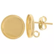Orecchini perno rotondi cabochon 12 mm - anello aperto - Dorato con oro fino x2
