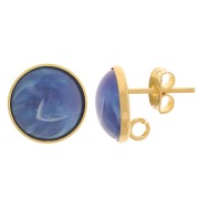 Orecchini perno rotondi cabochon 12 mm - anello aperto - Dorato con oro fino x2