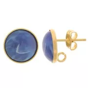 Orecchini perno rotondi cabochon 12 mm - anello aperto - Dorato con oro fino x2