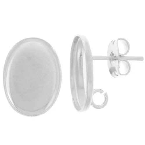 Orecchini ovali cabochon 14x10mm anello aperto Placcatura argento x2