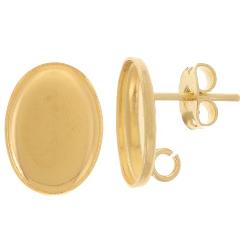 Orecchini perno ovali 14x10 mm anello aperto - Dorato con oro fino x2