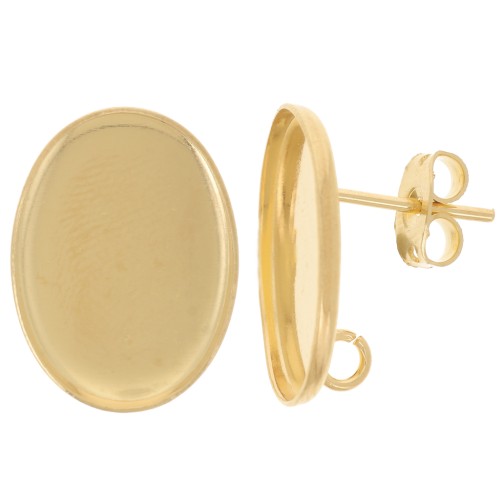Orecchini ovali perno 18x13 mm anello aperto - Dorato con oro fino x2