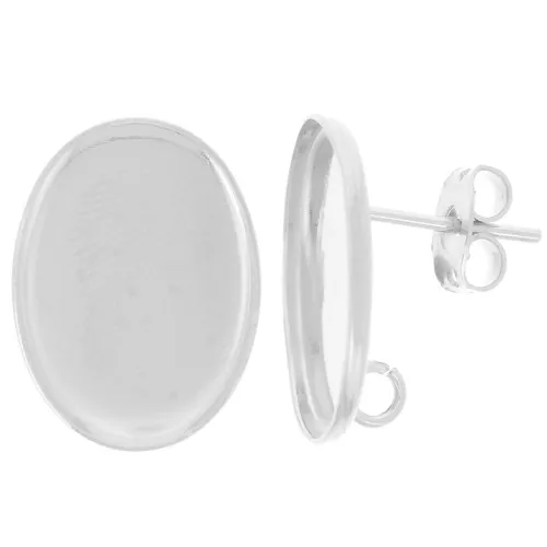 Orecchini ovali cabochon 18x13mm anello aperto Placcatura argento x2