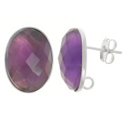 Orecchini ovali cabochon 18x13mm anello aperto Placcatura argento x2