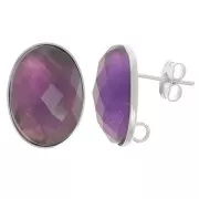 Orecchini ovali cabochon 18x13mm anello aperto Placcatura argento x2