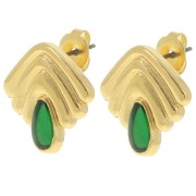 Orecchini vintage 18x18,5 mm con resina epossidica - Dorato con oro fino - Verde x2|raw }}