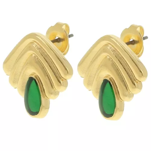 Orecchini vintage 18x18,5 mm con resina epossidica - Dorato con oro fino - Verde x2
