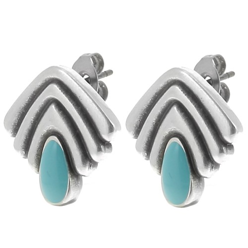 Orecchini vintage 18x18,5 mm in resina epossidica placcatura argento Turchese x2