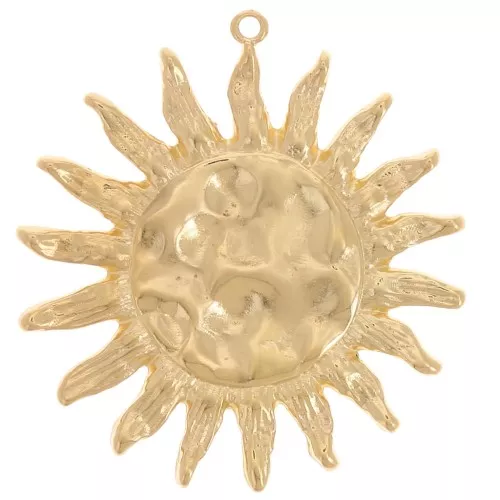 Pendente sole martellato 46 mm - Dorato con oro fino x1