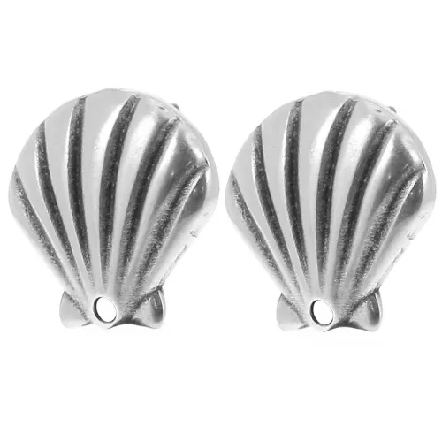 Orecchini perno conchiglia 22 mm - Placcatura in argento fino antico x2