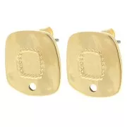 Orecchini quadrati irregolari martellati 15x14 mm - Dorato con oro fino x2