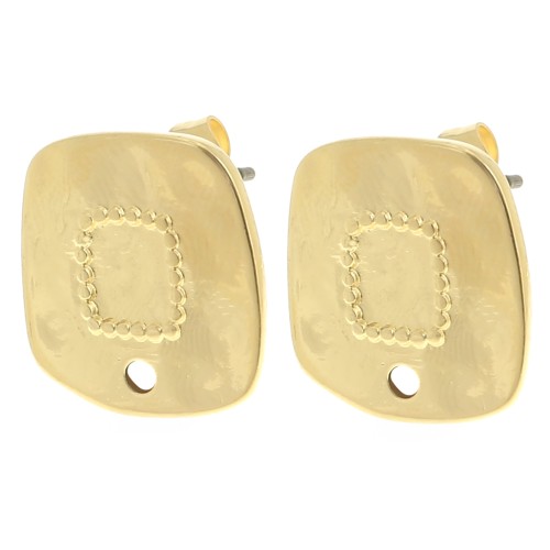 Orecchini quadrati irregolari martellati 15x14 mm - Dorato con oro fino x2