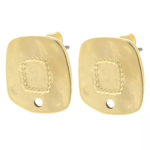 Orecchini quadrati irregolari martellati 15x14 mm - Dorato con oro fino x2