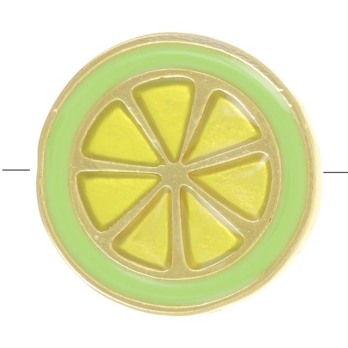 Perla limone da 13 mm con resina epossidica - Dorata con oro fino - Verde x1