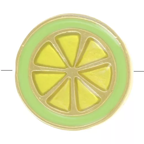Perla limone da 13 mm con resina epossidica - Dorata con oro fino - Verde x1