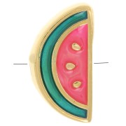 Perla anguria 13x6,5 mm con resina epossidica - Dorata con oro fino - Verde - Rosso x1