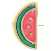 Perla anguria 13x6,5 mm con resina epossidica - Dorata con oro fino - Verde - Rosso x1