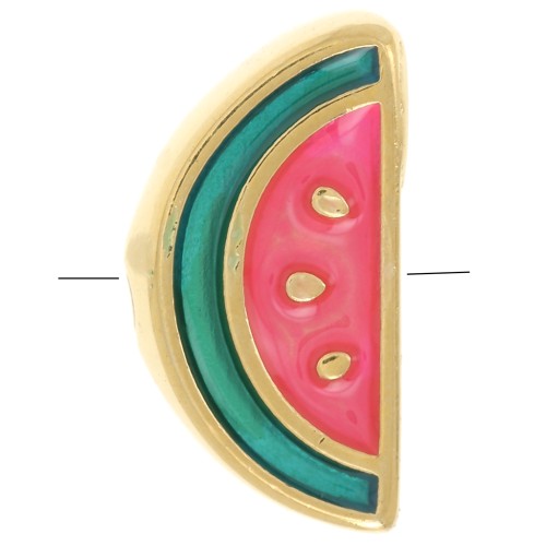 Perla anguria 13x6,5 mm con resina epossidica - Dorata con oro fino - Verde - Rosso x1