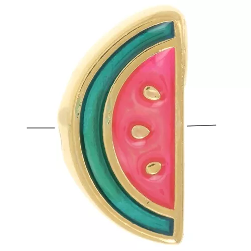 Perla anguria 13x6,5 mm con resina epossidica - Dorata con oro fino - Verde - Rosso x1