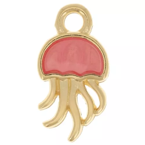 Ciondolo medusa 14x7 mm in resina epossidica - Dorato in oro fino - Rosa x1