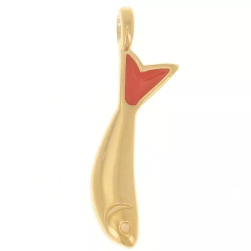 Ciondolo a forma di pesce 20x5 mm in resina epossidica - Dorato con oro fino - Corallo x1