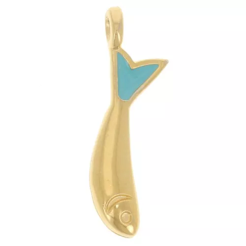Ciondolo a forma di pesce 20x5 mm in resina epossidica - Dorato in oro fino - Turchese x1