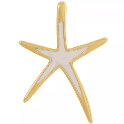 Ciondolo stella marina 52x37mm in resina epossidica dorata con oro fino - Bianco perlato x1
