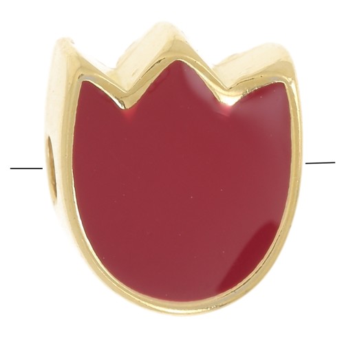 Perla fiore di tulipano 9x8 mm in resina epossidica - Dorata con oro fino - Rosso x1