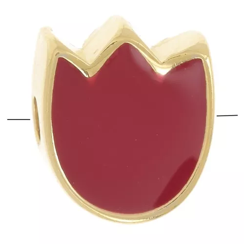 Perla fiore di tulipano 9x8 mm in resina epossidica - Dorata con oro fino - Rosso x1