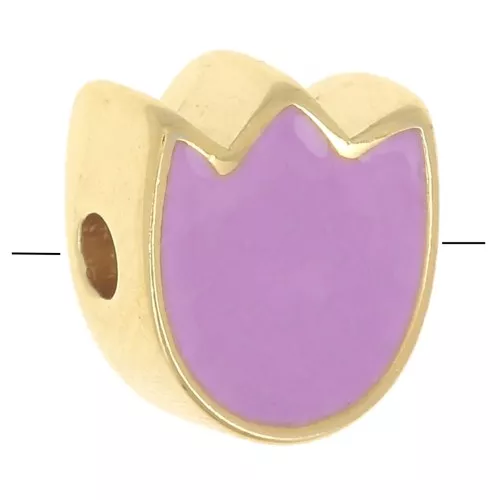 Perla fiore di tulipano 9x8 mm con resina epossidica - Dorata con oro fino - Malva x1