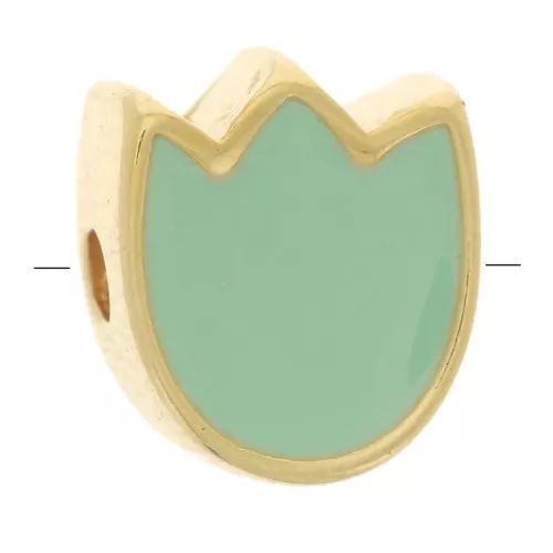 Perla fiore di tulipano 9x8 mm con resina epossidica - Dorata con oro fino - Verde acqua x1